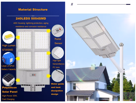 Fabricante de energía solar todo en uno 30W 50W farola solar al aire libre
