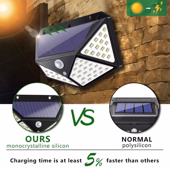 Goldmore Luces solares para exteriores con sensor de movimiento, 100 LED, luz inalámbrica con sensor de movimiento de seguridad para luces de pared
